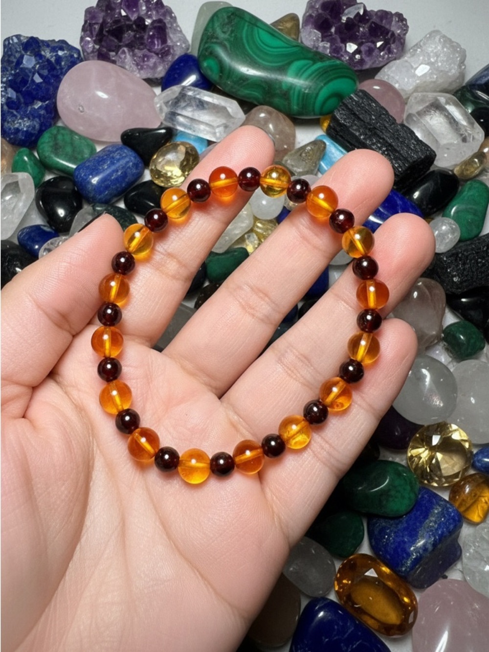 Amber & Garnet Bracelet 6mm Amber 5mm Garnet